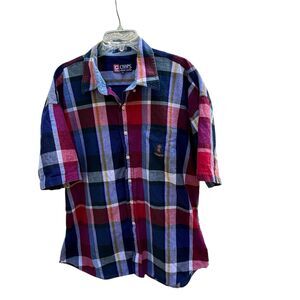 Vintage Chaps Ralph Lauren Plaid Button Down Crest Logo Shirt Colorful Preppy-XL